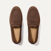 The Penny Loafer in Cinnamon Raffia-Knit shown from the top.