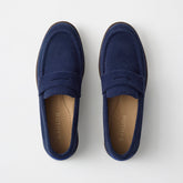 pdp | The Penny Loafer in ReVelvet Navy shown from the top.