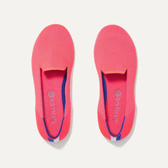 A pair of The Kids slip-on Loafers in Flamingo shown from the top view.