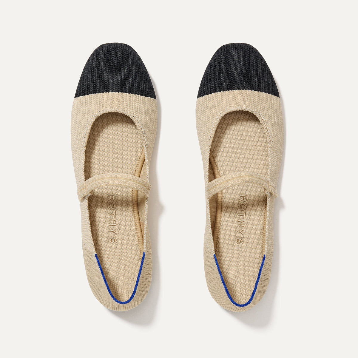 The Square Mary Jane in Cream Captoe shown from the top. 