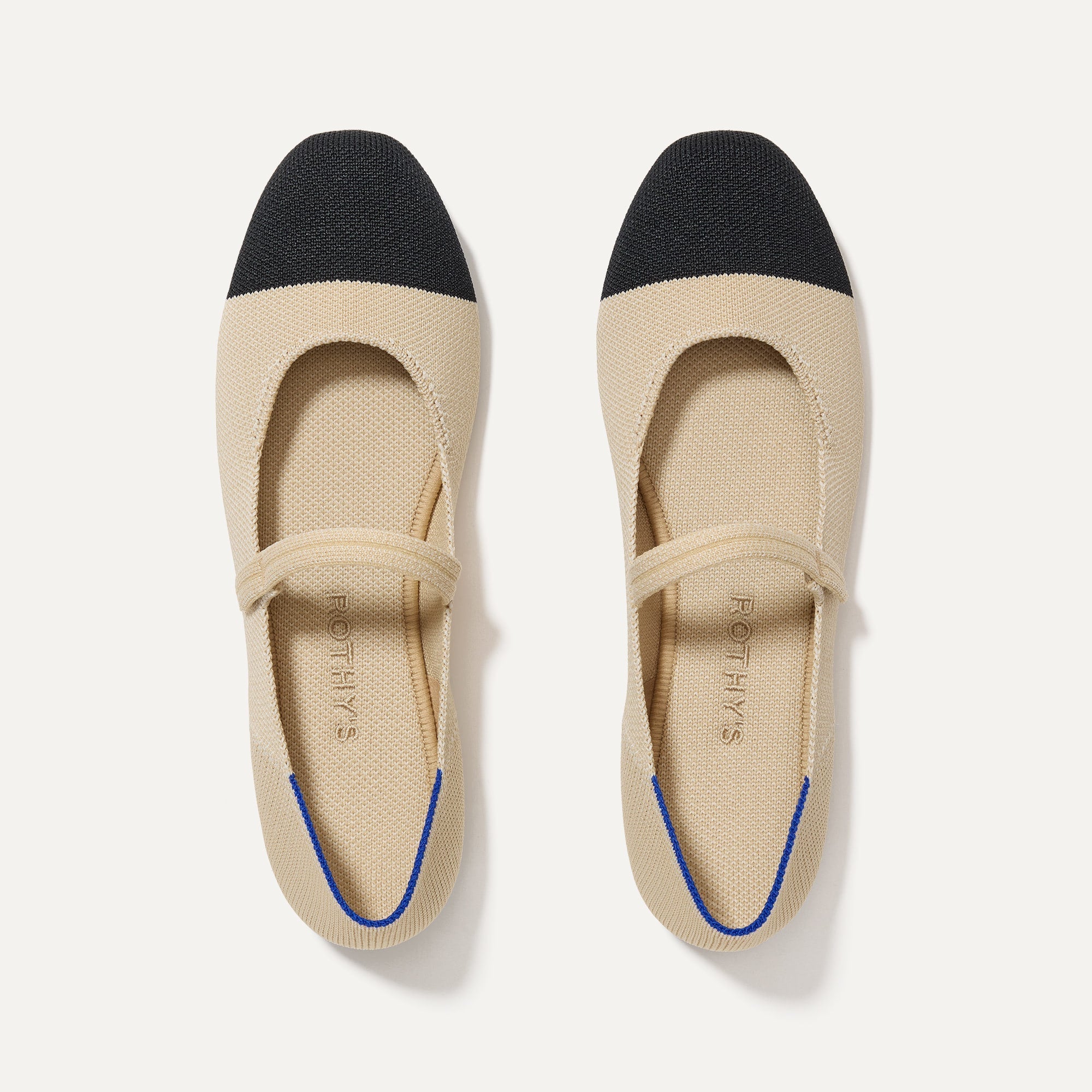 The Square Mary Jane in Cream Captoe shown from the top. 