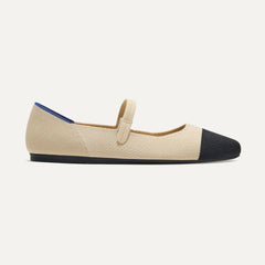 side | The Square Mary Jane in Cream Captoe shown from the side.