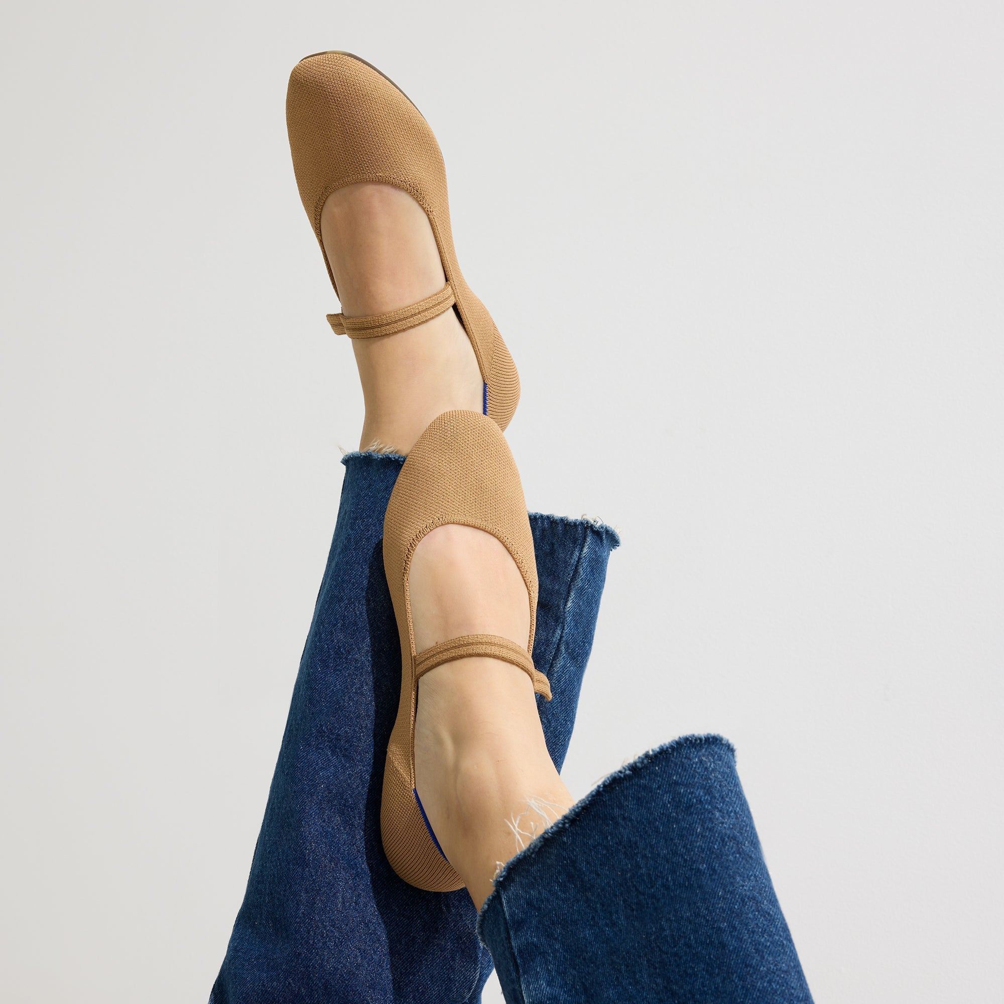hover | Model wearing The Square Mary Jane in Wren. 