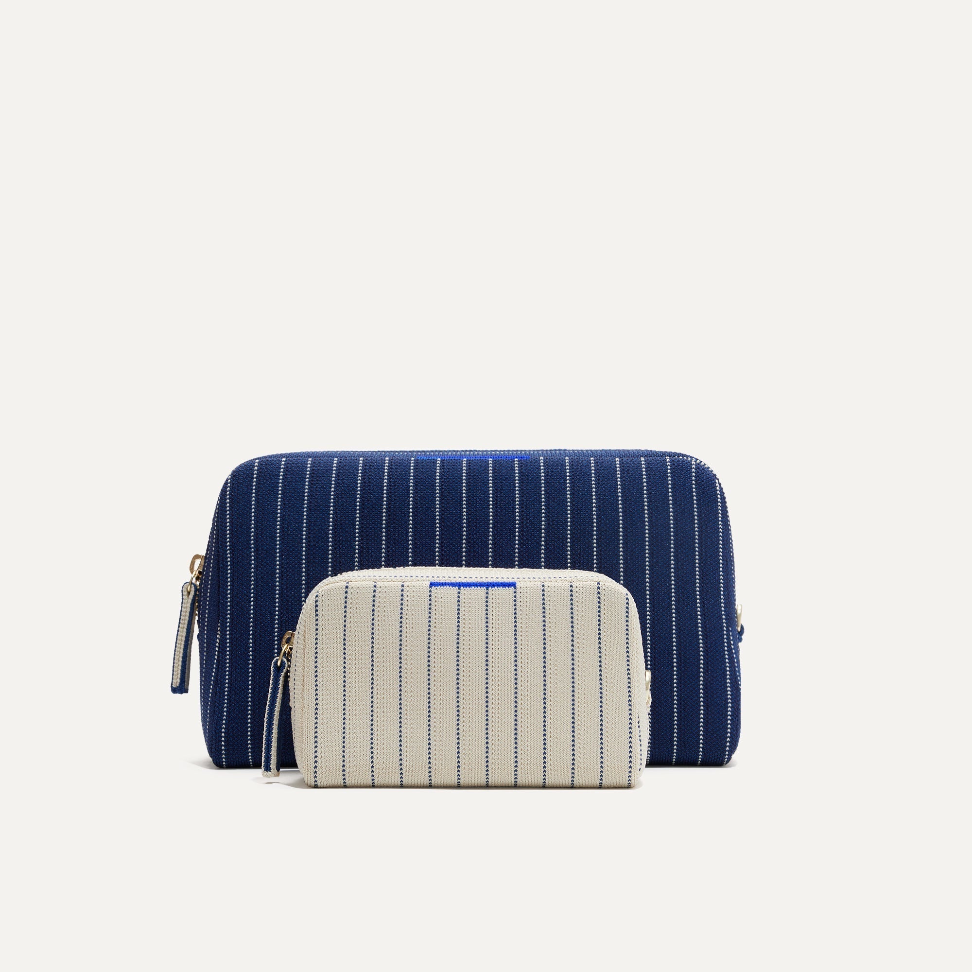 PLP |The Universal Pouch Set in Luxe Blue Pinstripe shown from the front.