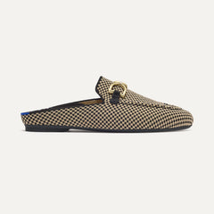 side | The Double Bit Loafer Mule in Classic Micro Check shown from the side.