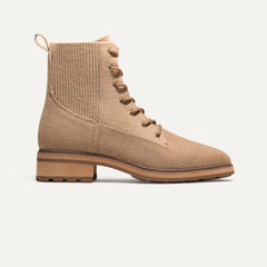 The Laced Lug Boot in Hickory shown from the side. 