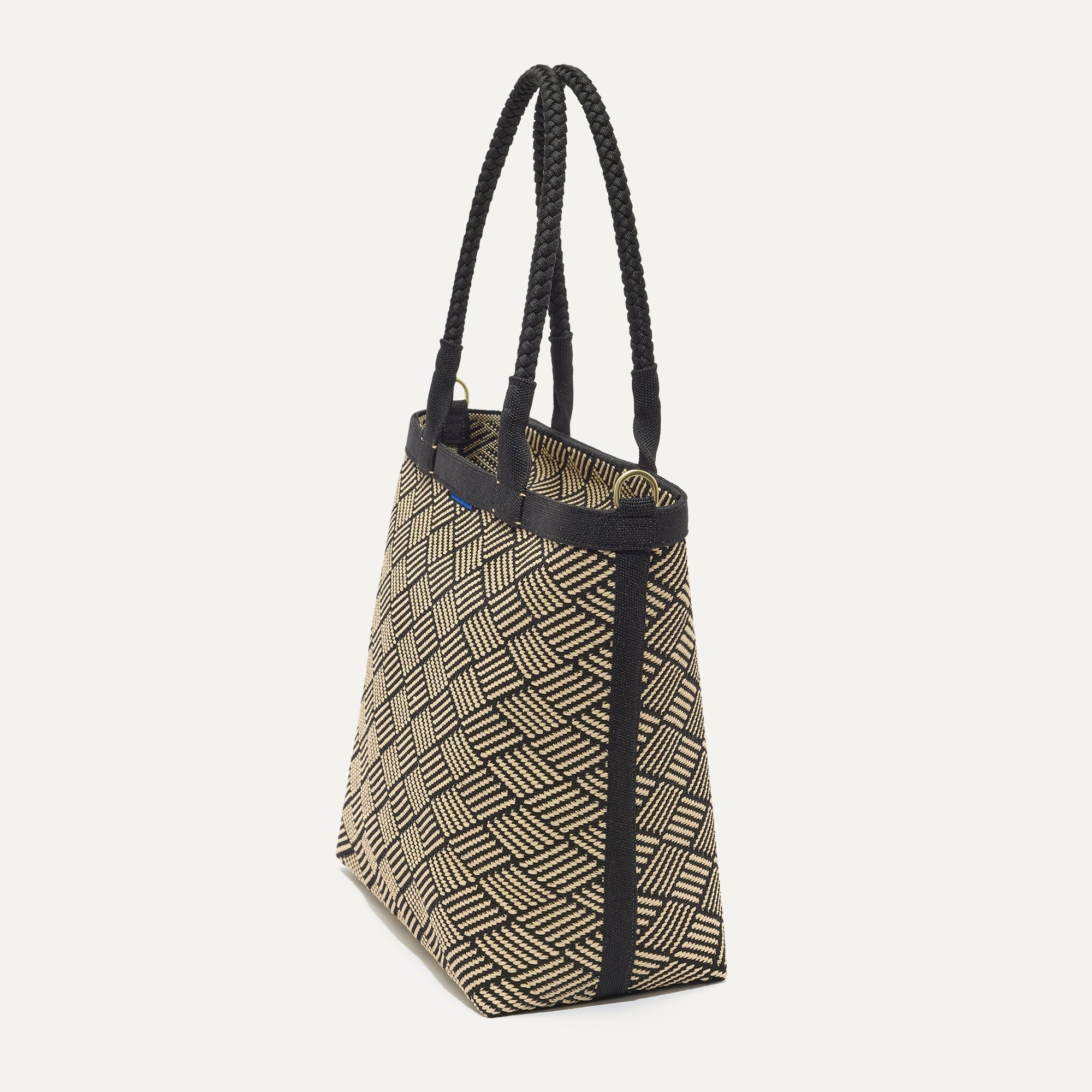 The Lightweight Zip Tote in Polar Zig Zag, shown from the side.