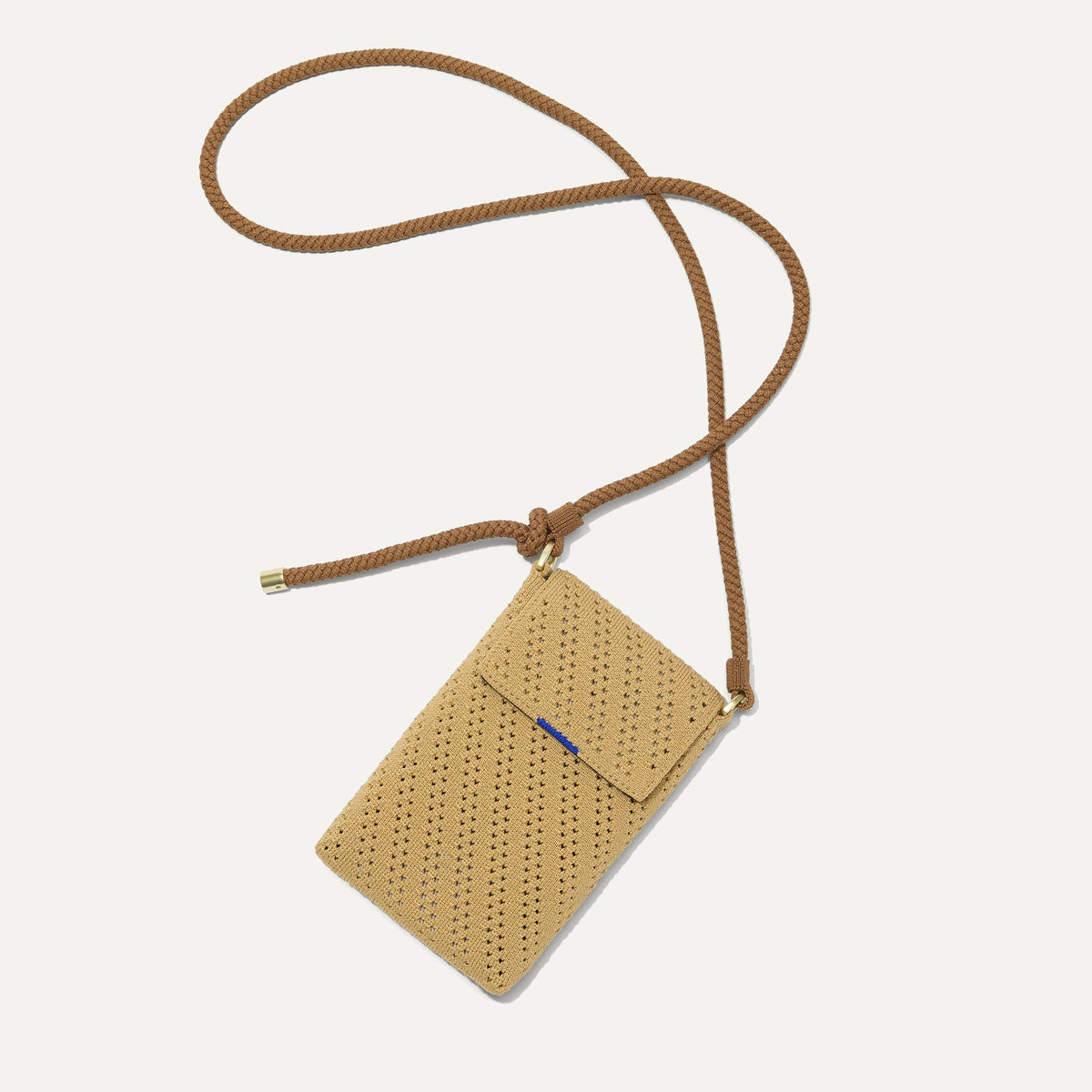 The Phone Crossbody in Brown Butter Crochet shown from above.