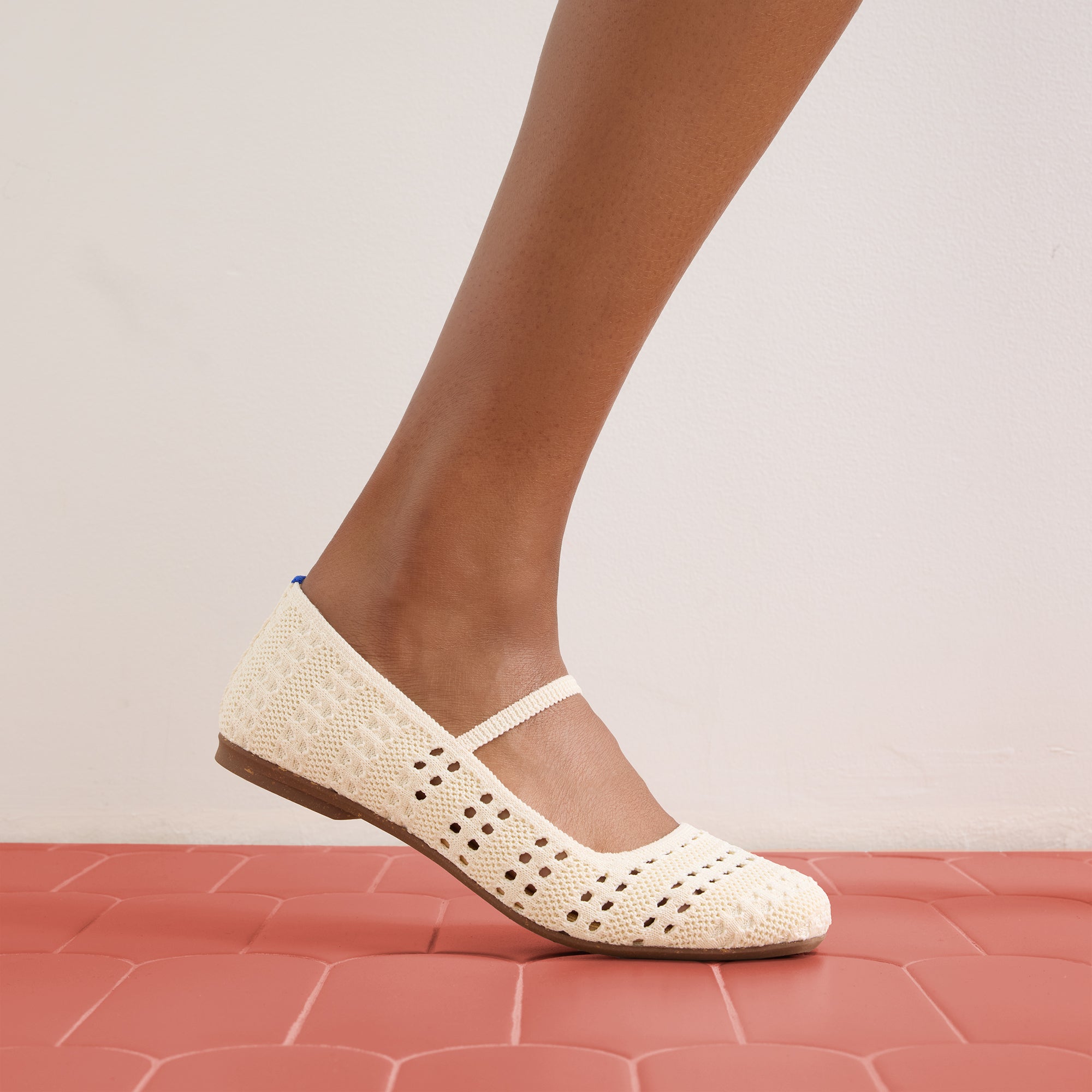 hover | Model wearing The Max Square Mary Jane in Sandy Crochet.