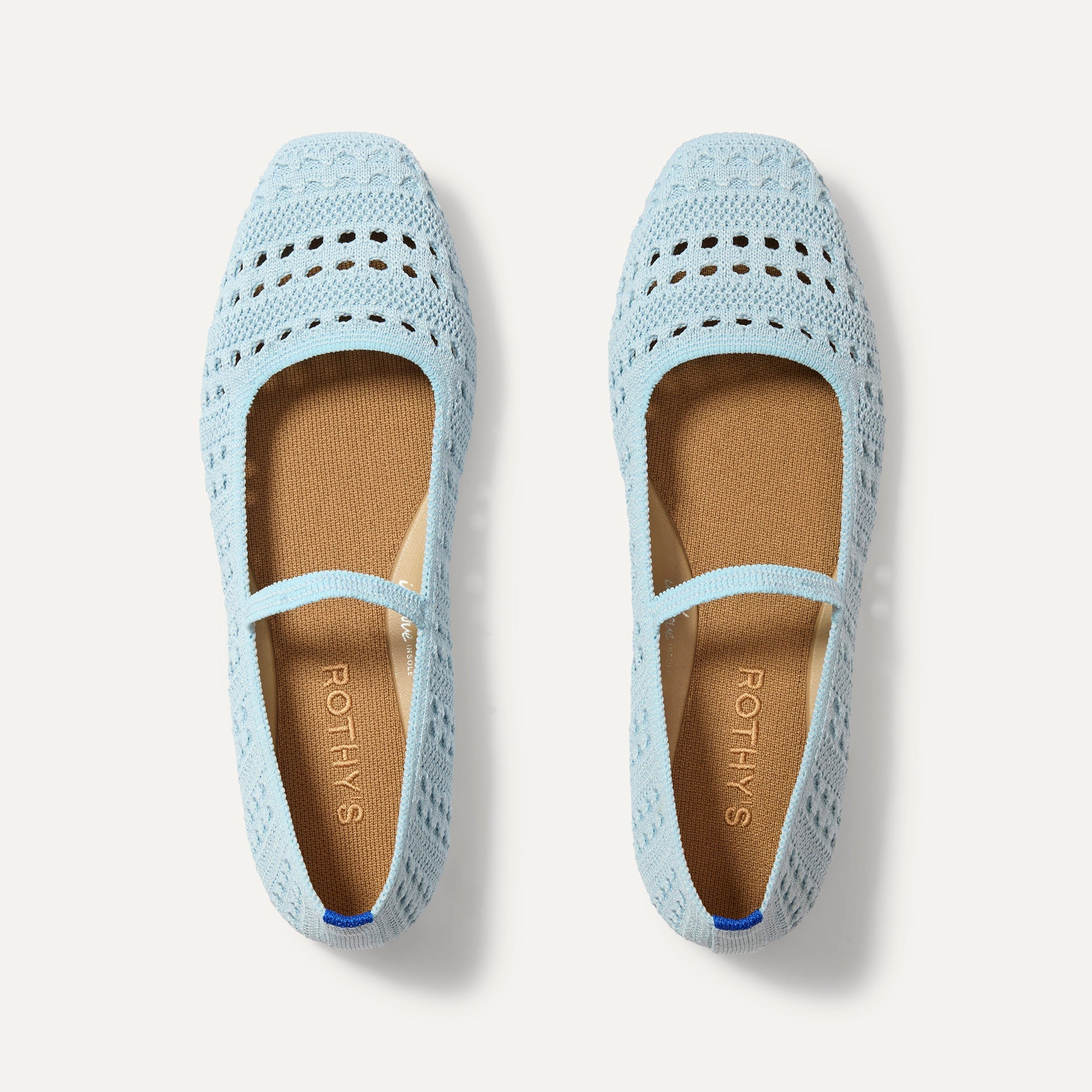 The Max Square Mary Jane in Powder Blue Crochet shown from the top.
