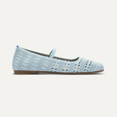 side | The Max Square Mary Jane in Powder Blue Crochet shown from the side.