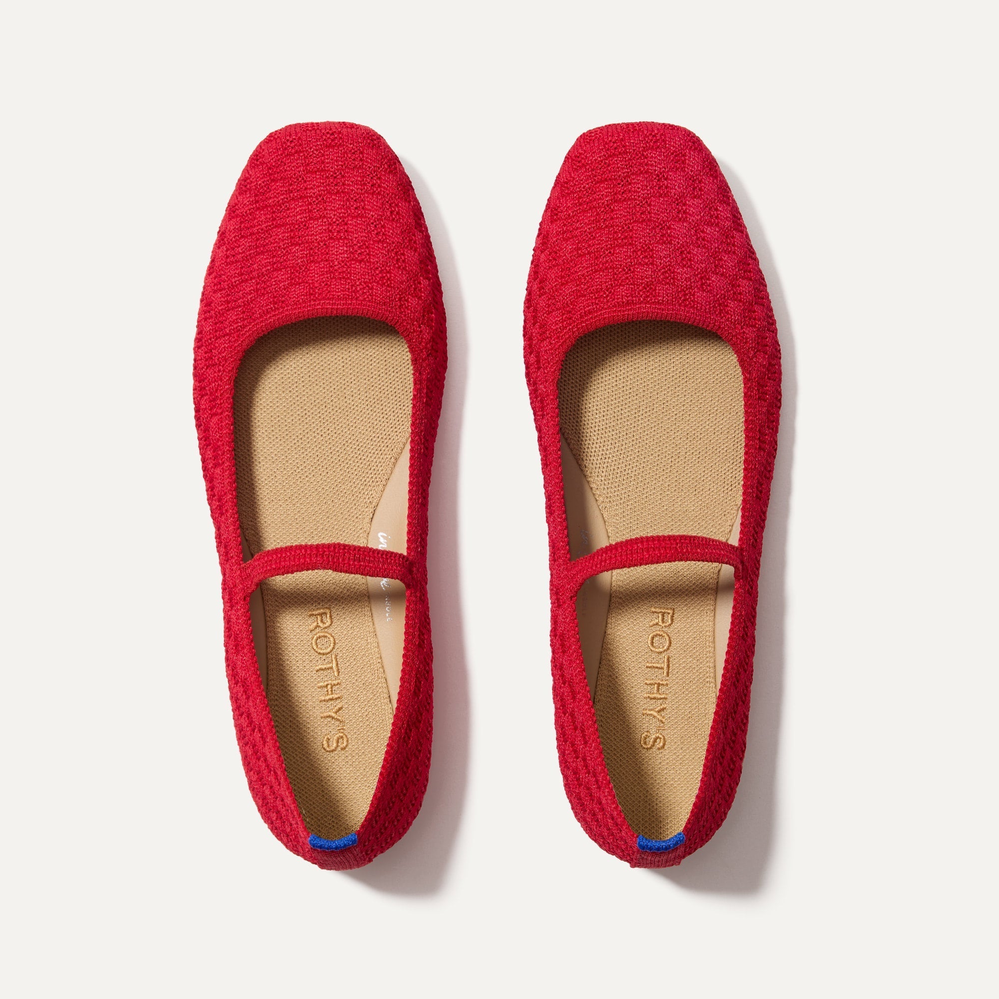 The Max Square Mary Jane in Red Crisp Basketweave shown from the top.