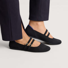 hover | Model wearing The Double Buckle Mary Jane in Black.