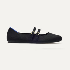 side | The Double Buckle Mary Jane in Black shown from the side.