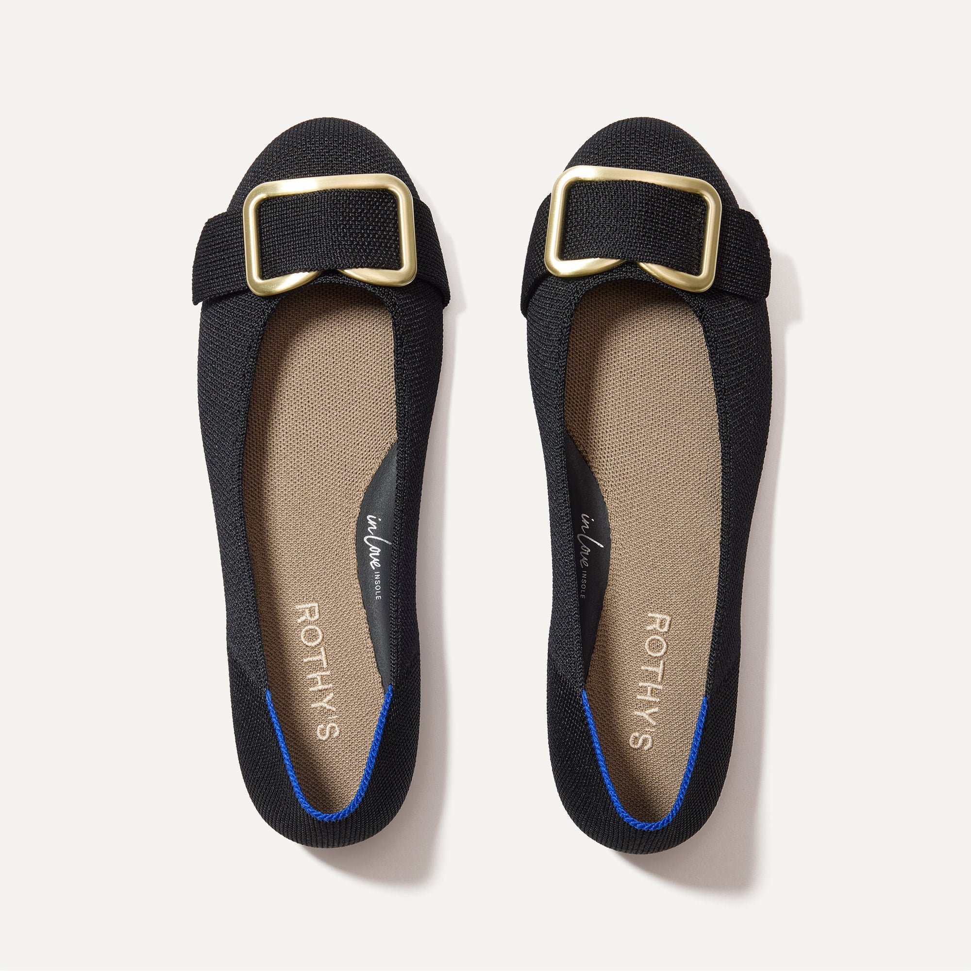The Emblem Ballet Flat in Black shown from the top. 
