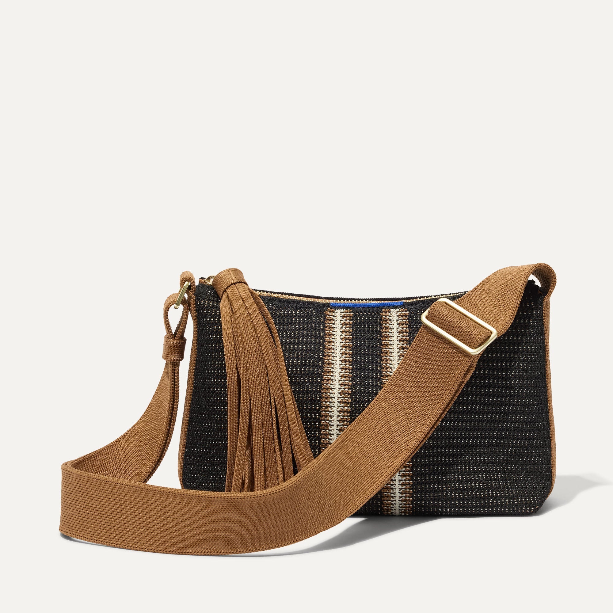 PDP |The Casual Crossbody in Coffee Market Stripe shown from the front.