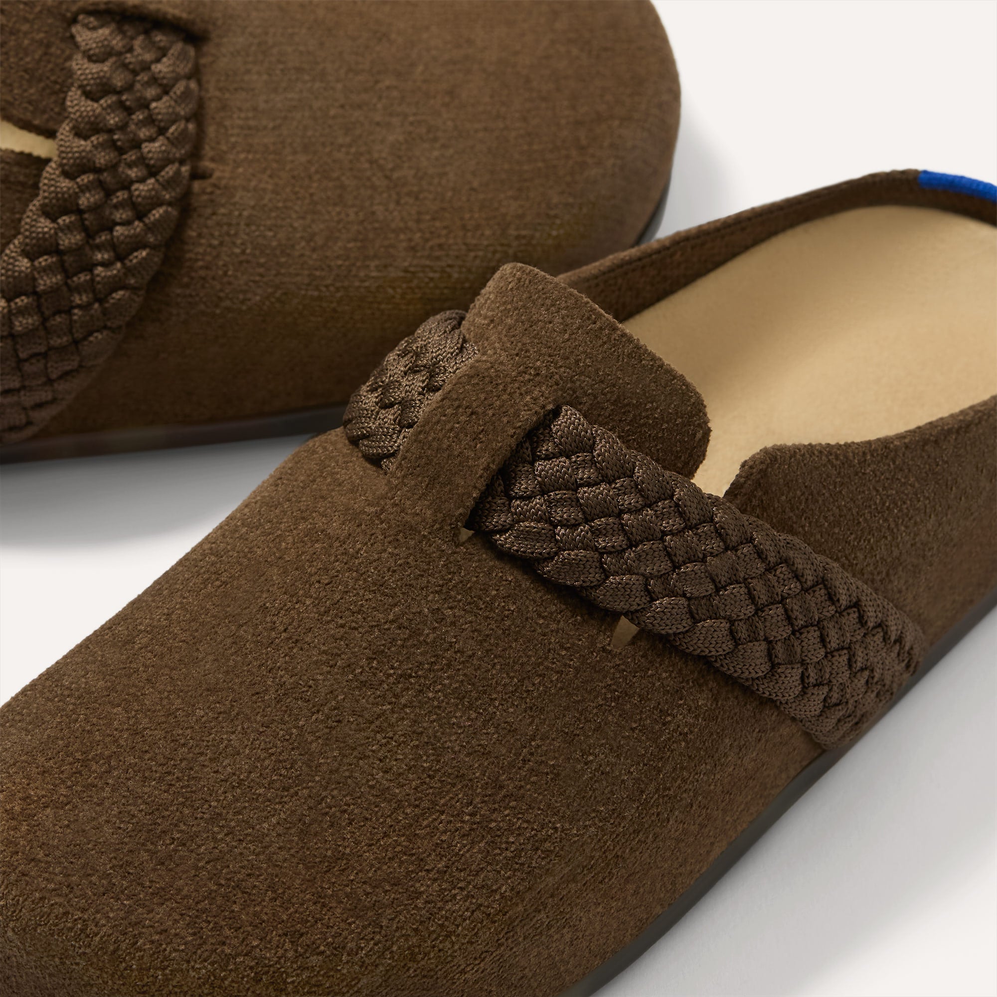macro | Close up of the braid detail across the top of The Braid Clog in ReVelvet Bistro. 