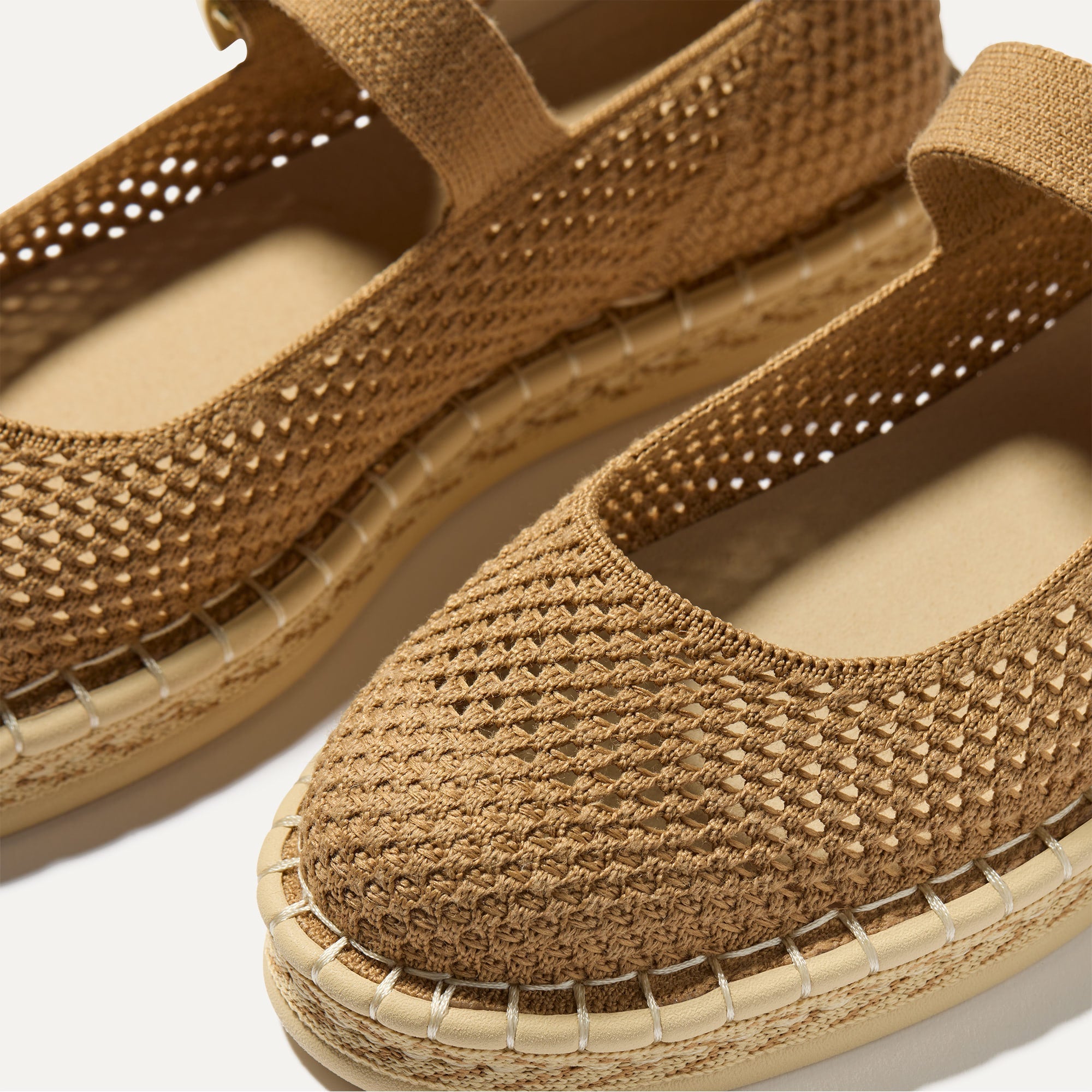 Close up of the vamp of The Espadrille Mary Jane in Wren. 