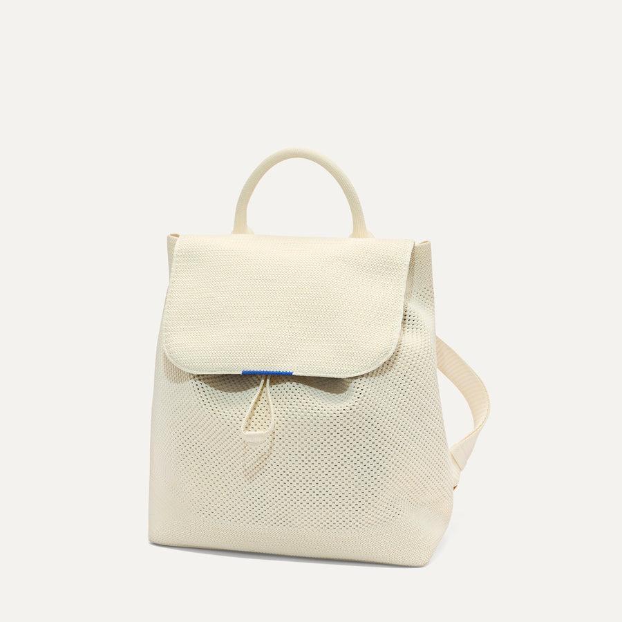 PLP | The Cinch Backpack in Coconut Crochet shown from the front.
