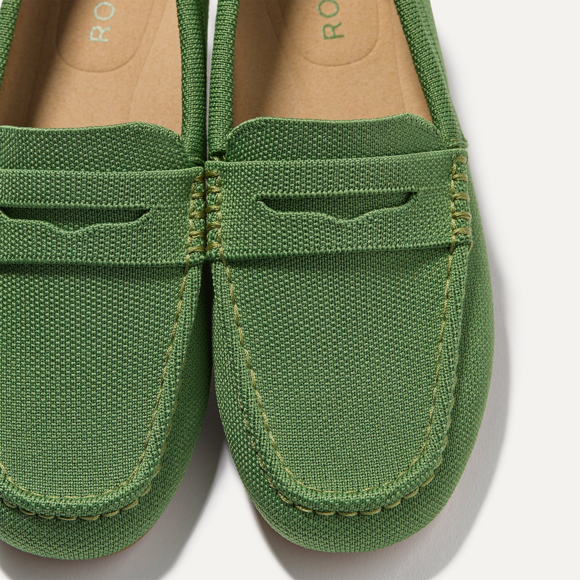 Close up of the toe and vamp of The Daily Driver in Sprout. 
