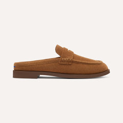 side | The Penny Loafer Mule in ReVelvet Caramel shown from the side.