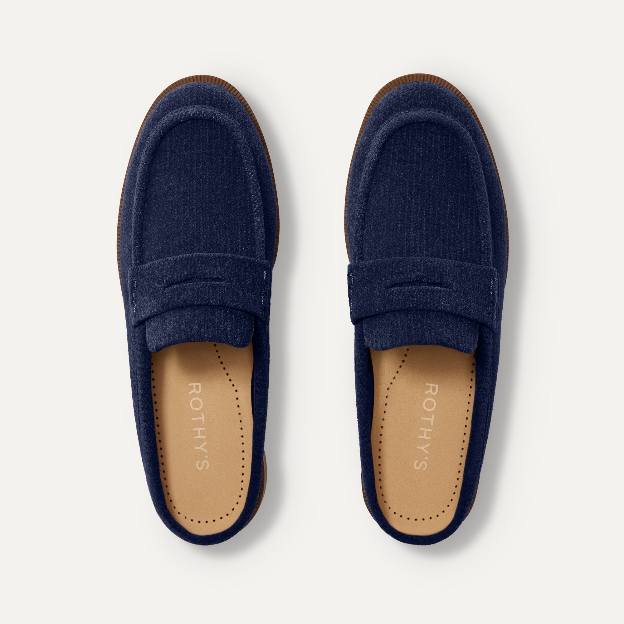 The Penny Loafer Mule in ReVelvet Navy shown from the top.