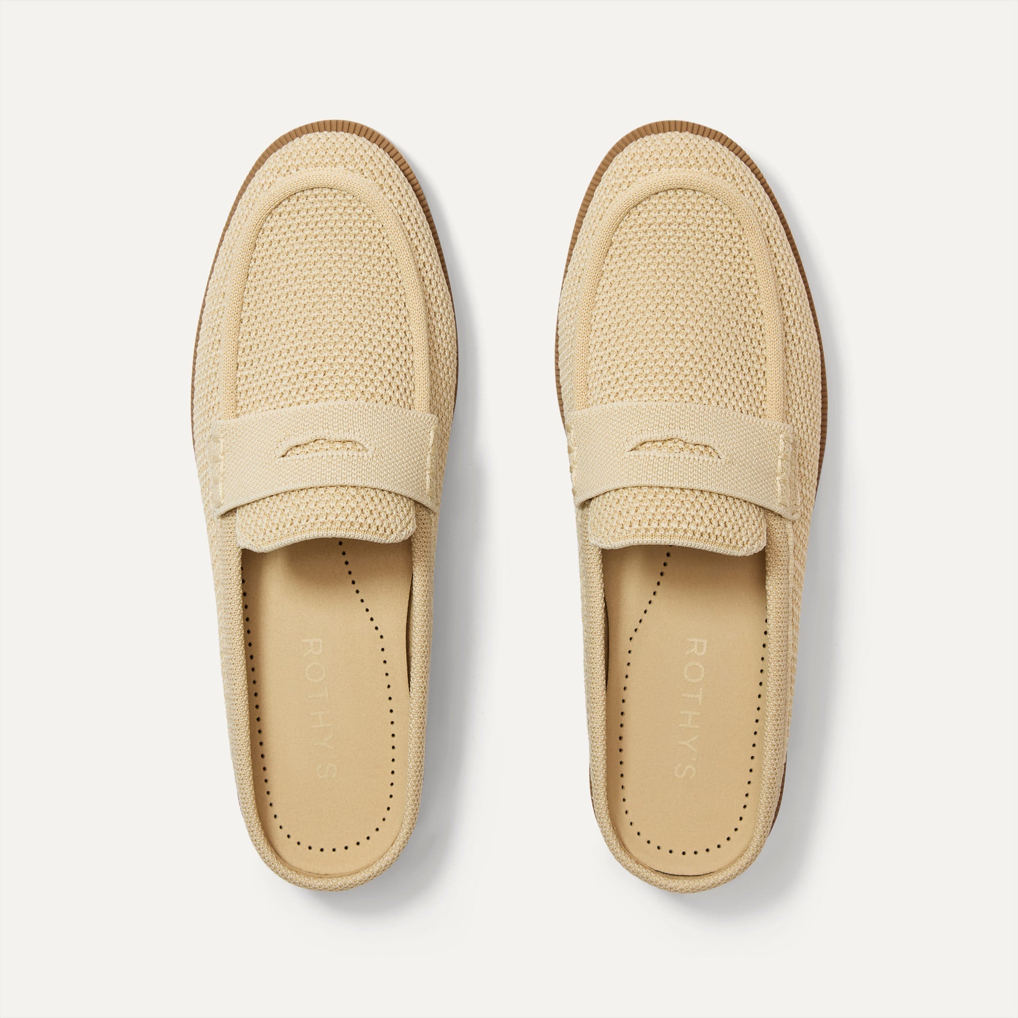 The Penny Loafer Mule in Sandstone Raffia-Knit shown from the top.
