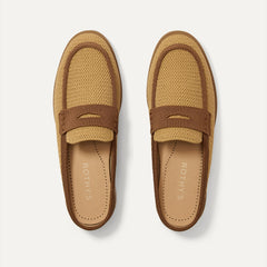 The Penny Loafer Mule in Wheat Raffia-Knit shown from the top.