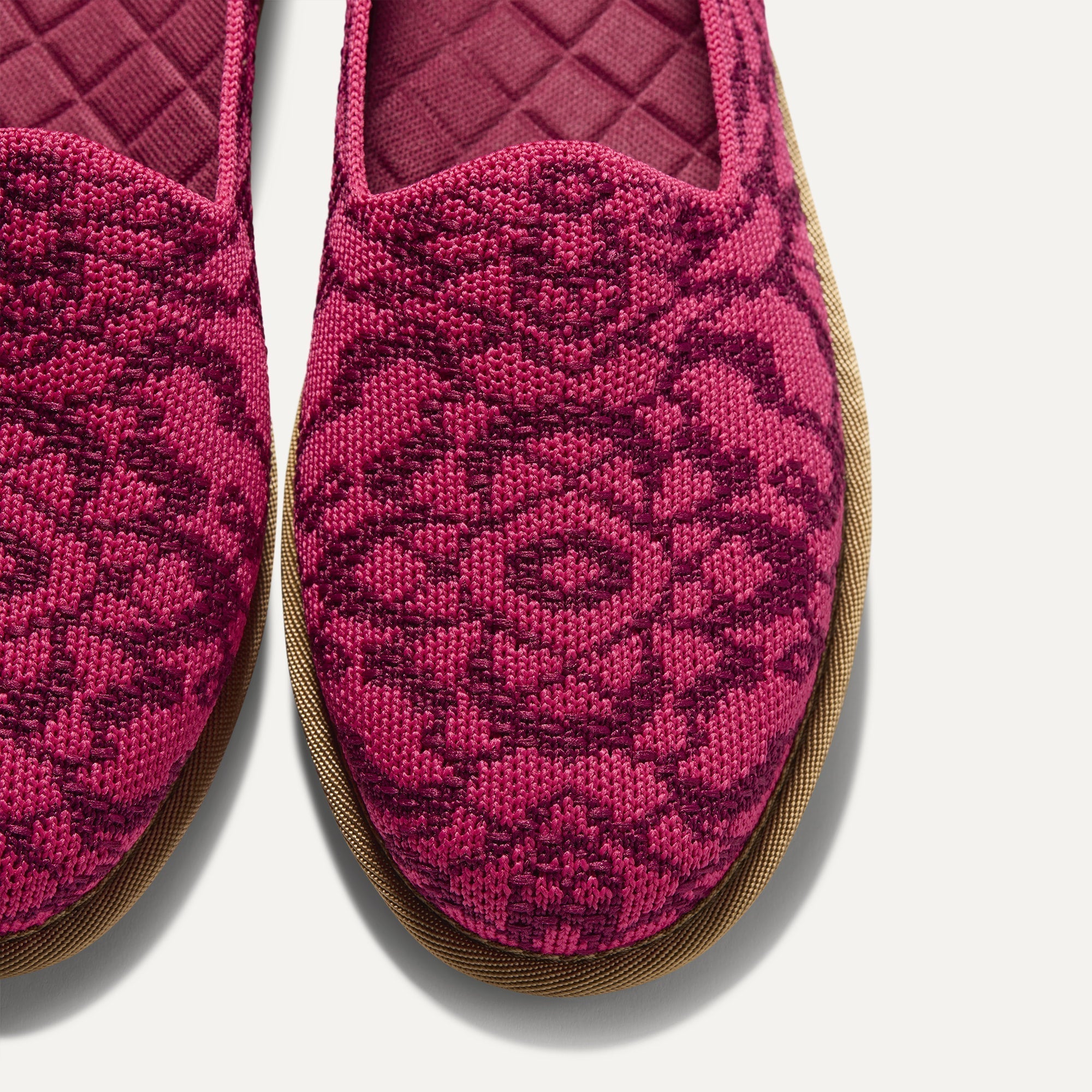 The toe and vamp of The Cruiser Loafer in Fuchsia Bloom. 