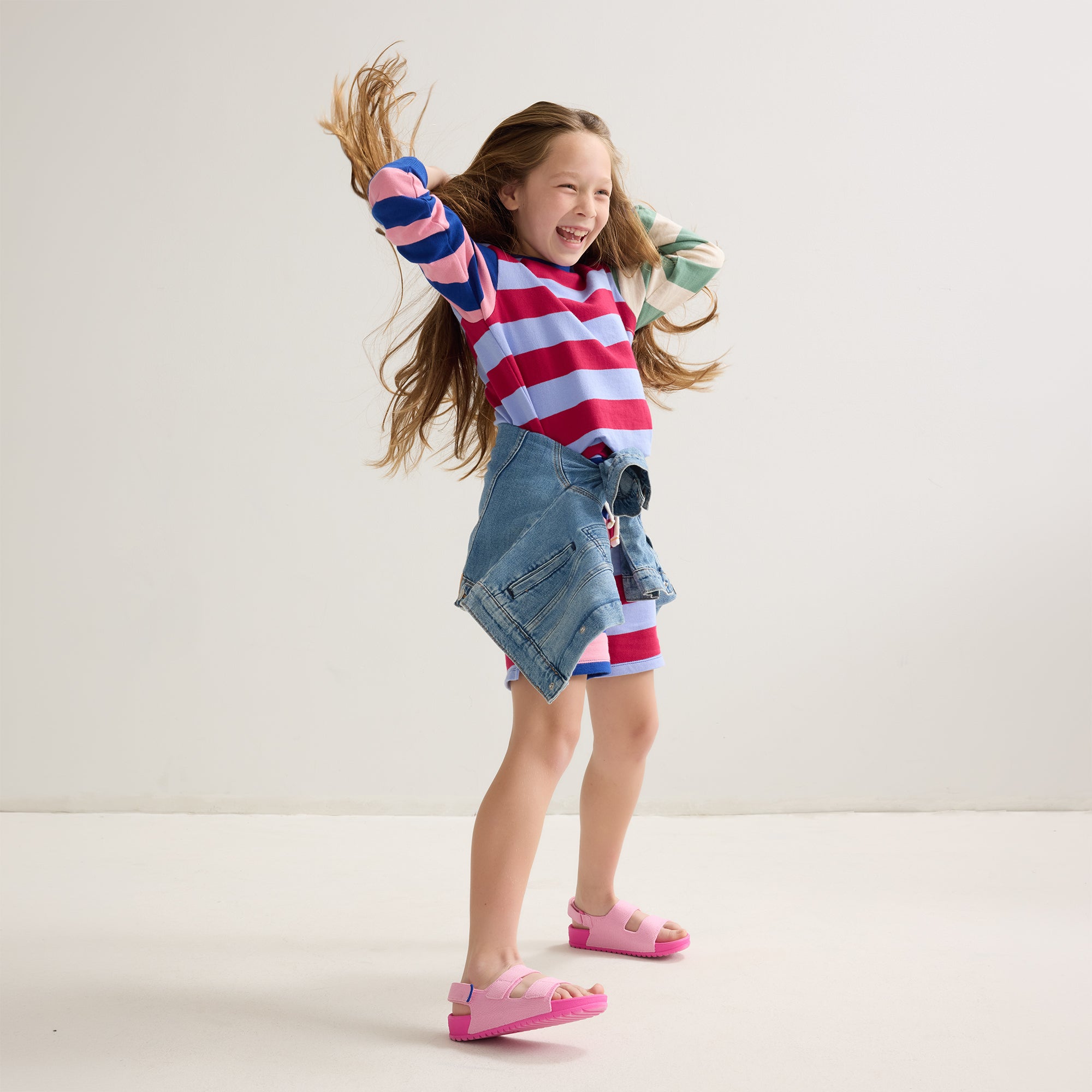 hover | Model wearing The Kids Double Strap Sandal in Tutu.