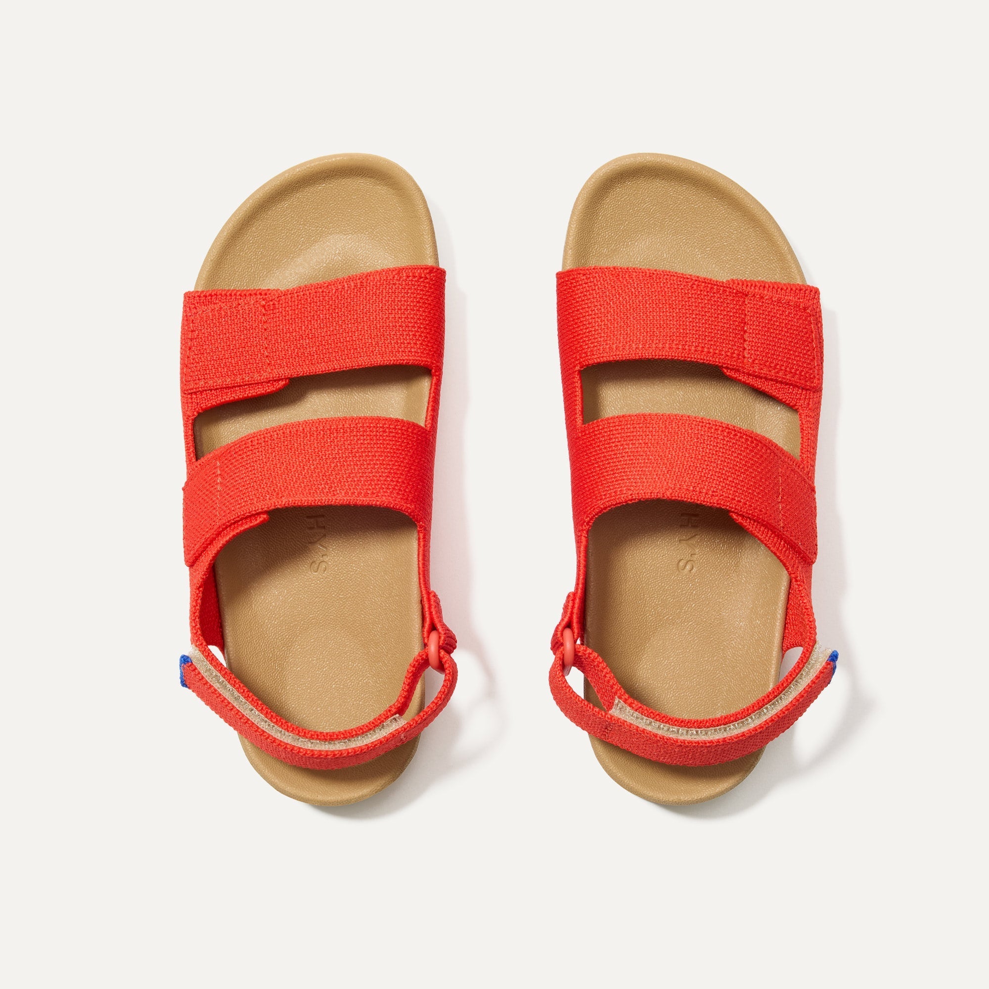The Kids Double Strap Sandal in Firetruck Red shown from the top.