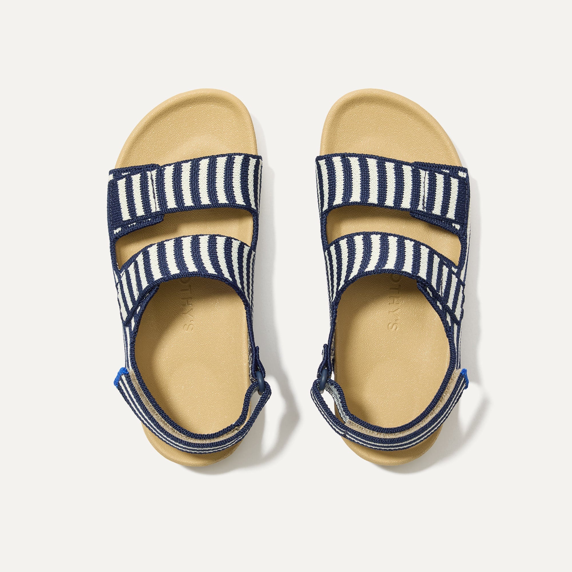 The Kids Double Strap Sandal in Sailor Stripes shown from the top.