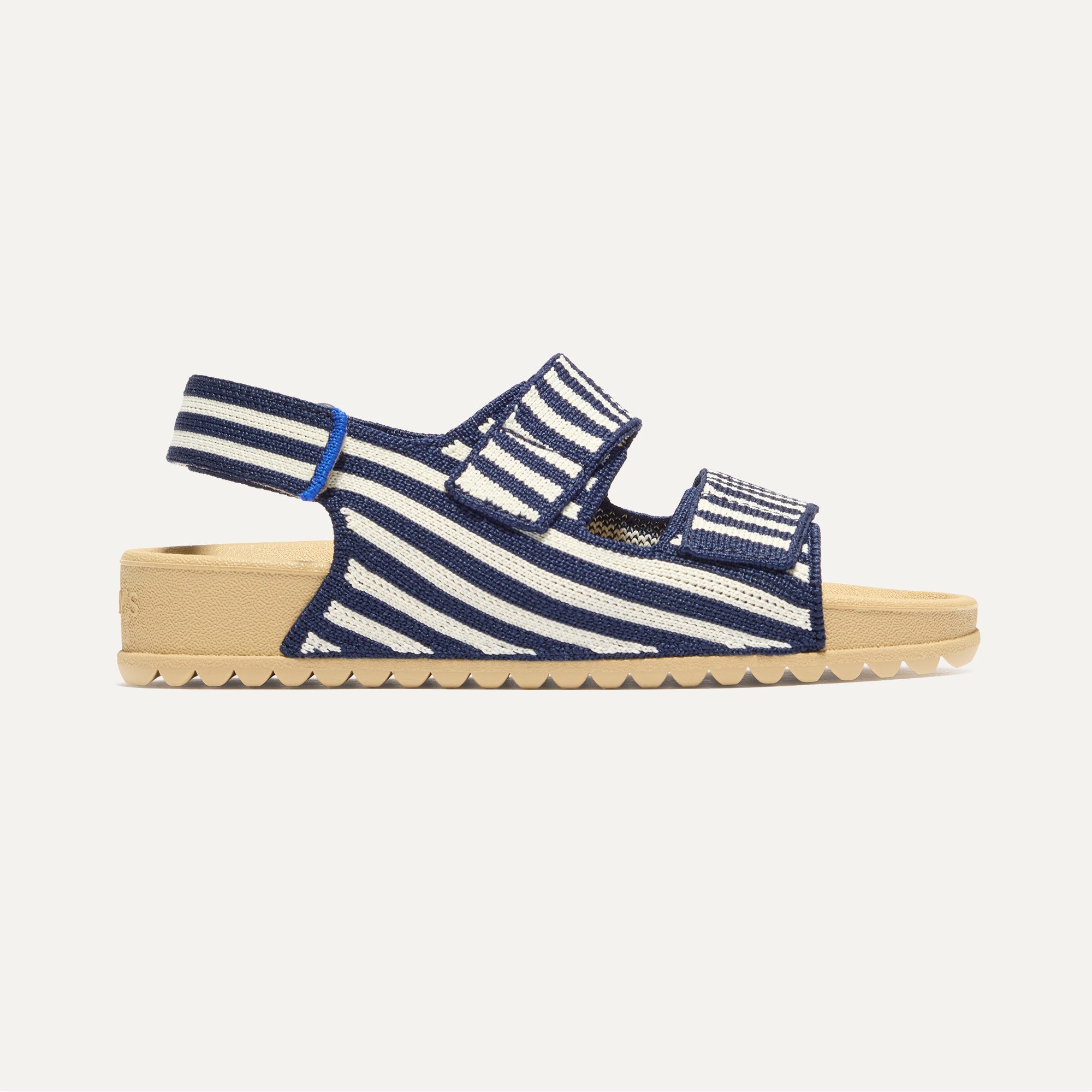 side | The Kids Double Strap Sandal in Sailor Stripes shown from the side.