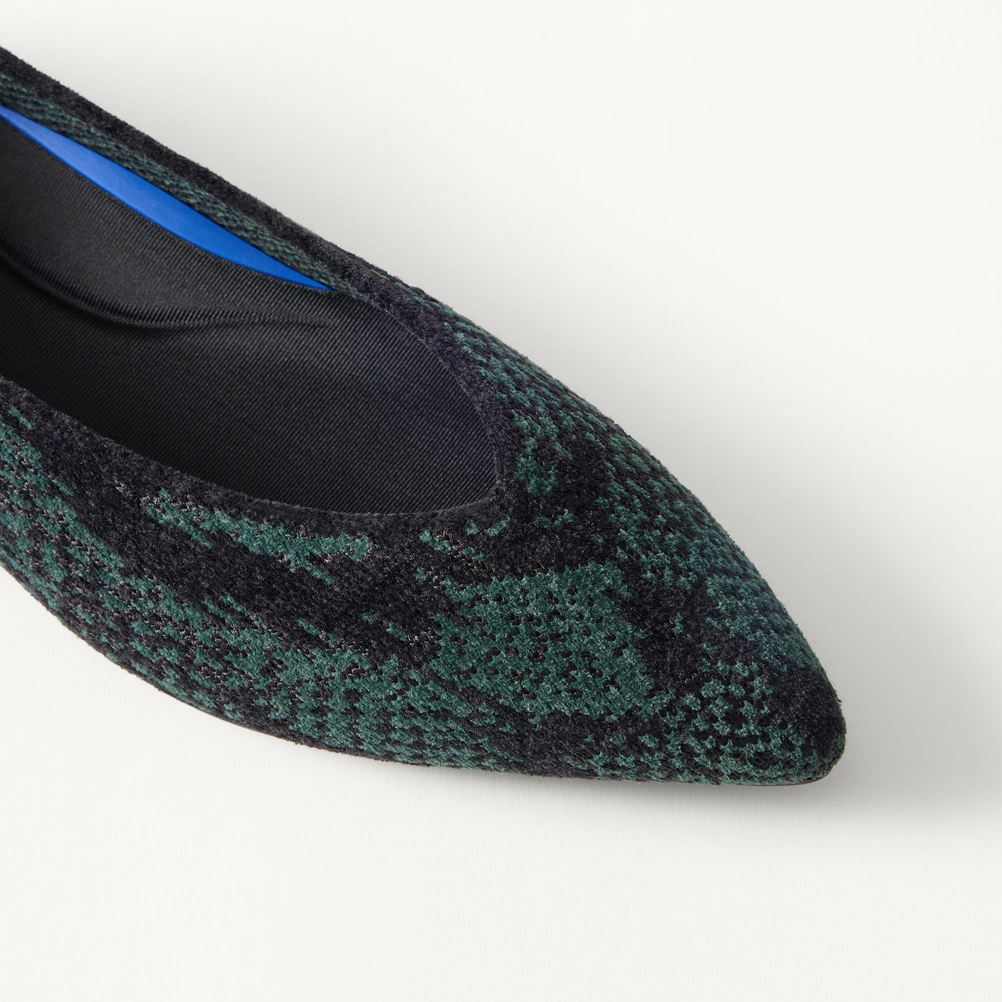 macro | Close up of the toe and vamp on The Point III in ReVelvet Evergreen Python.