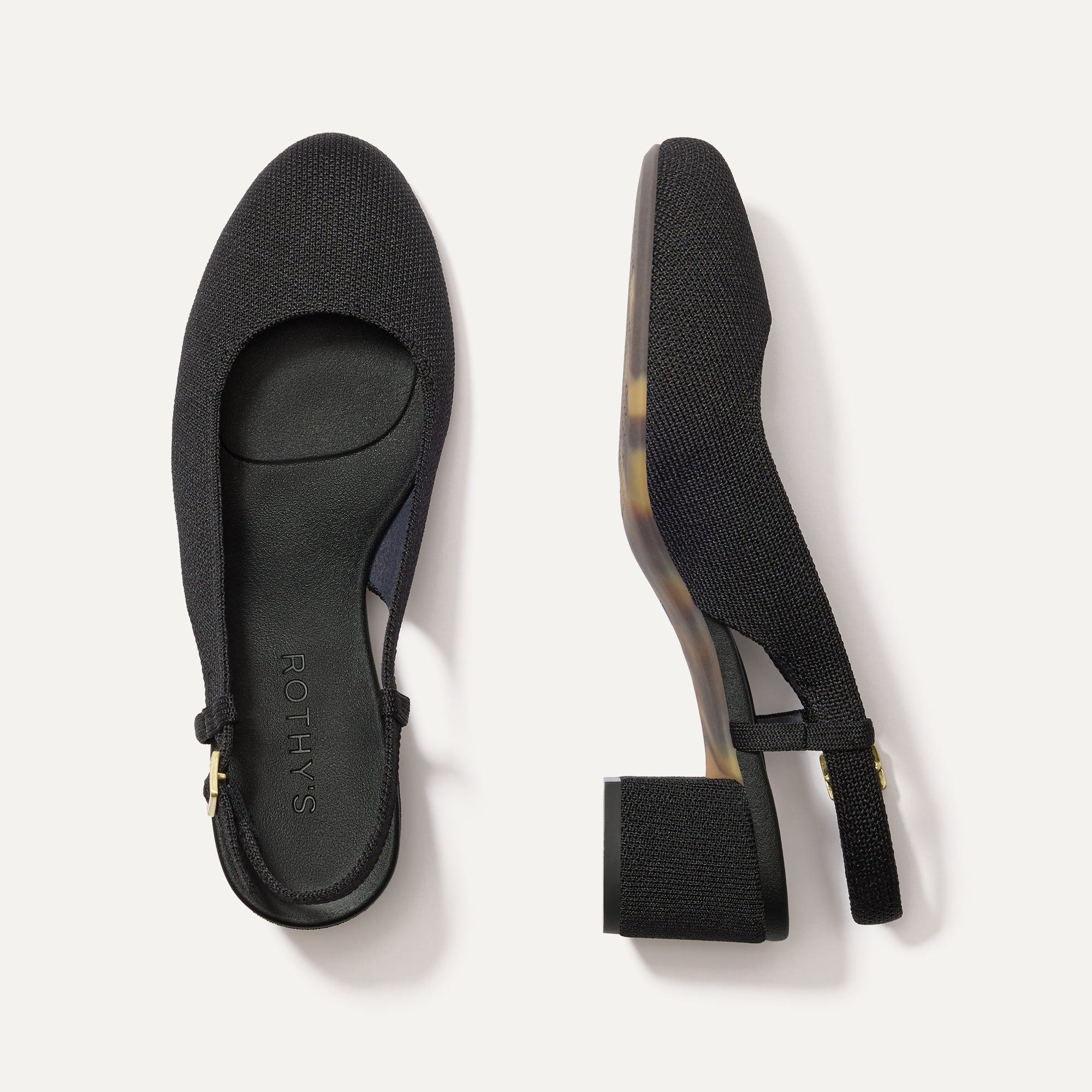 The Heel Ballet Slingback in Black shown from the top.