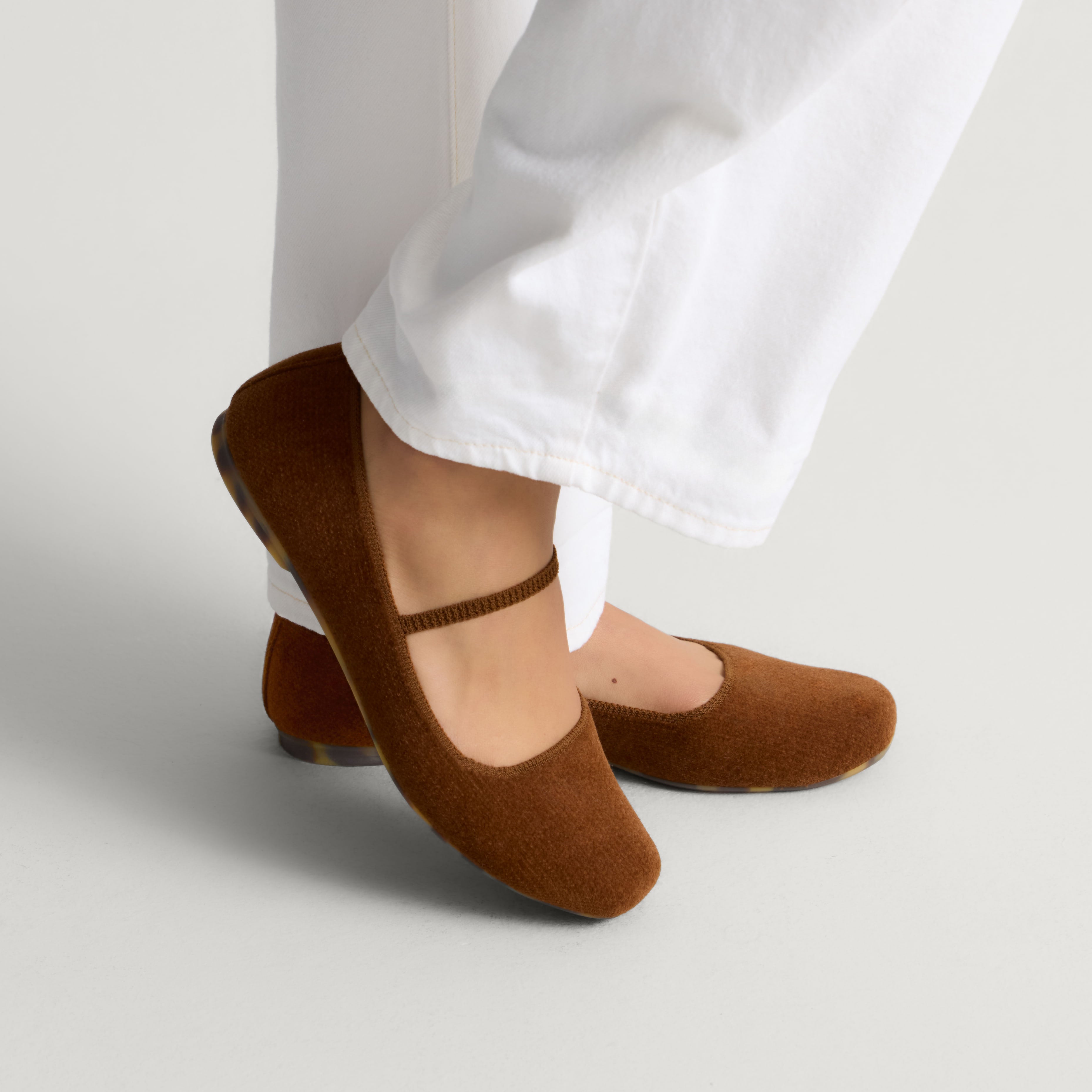 hover | Model wearing The Max Square Mary Jane in ReVelvet Russet.