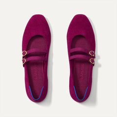 The Double Buckle Mary Jane in ReVelvet Mulberry shown from the top.