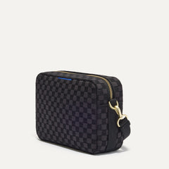 The Crossbody Camera Bag in  Black Sand, shown from the side. 