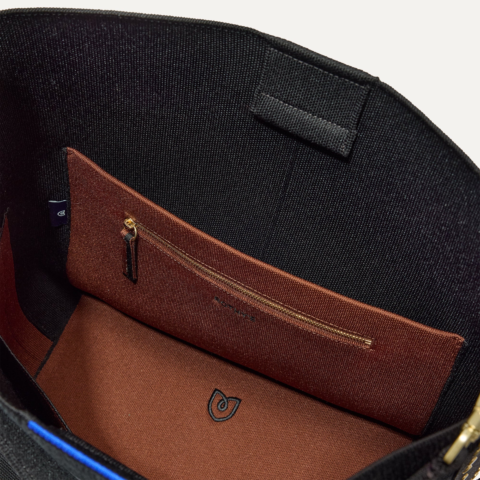 The Bucket Bag in ReVelvet™ Black close up of interior zipper pocket.