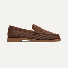 side | The Penny Loafer in Cinnamon Raffia-Knit shown from the side.