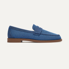 side | The Penny Loafer in Blue Raffia-Knit shown from the side.