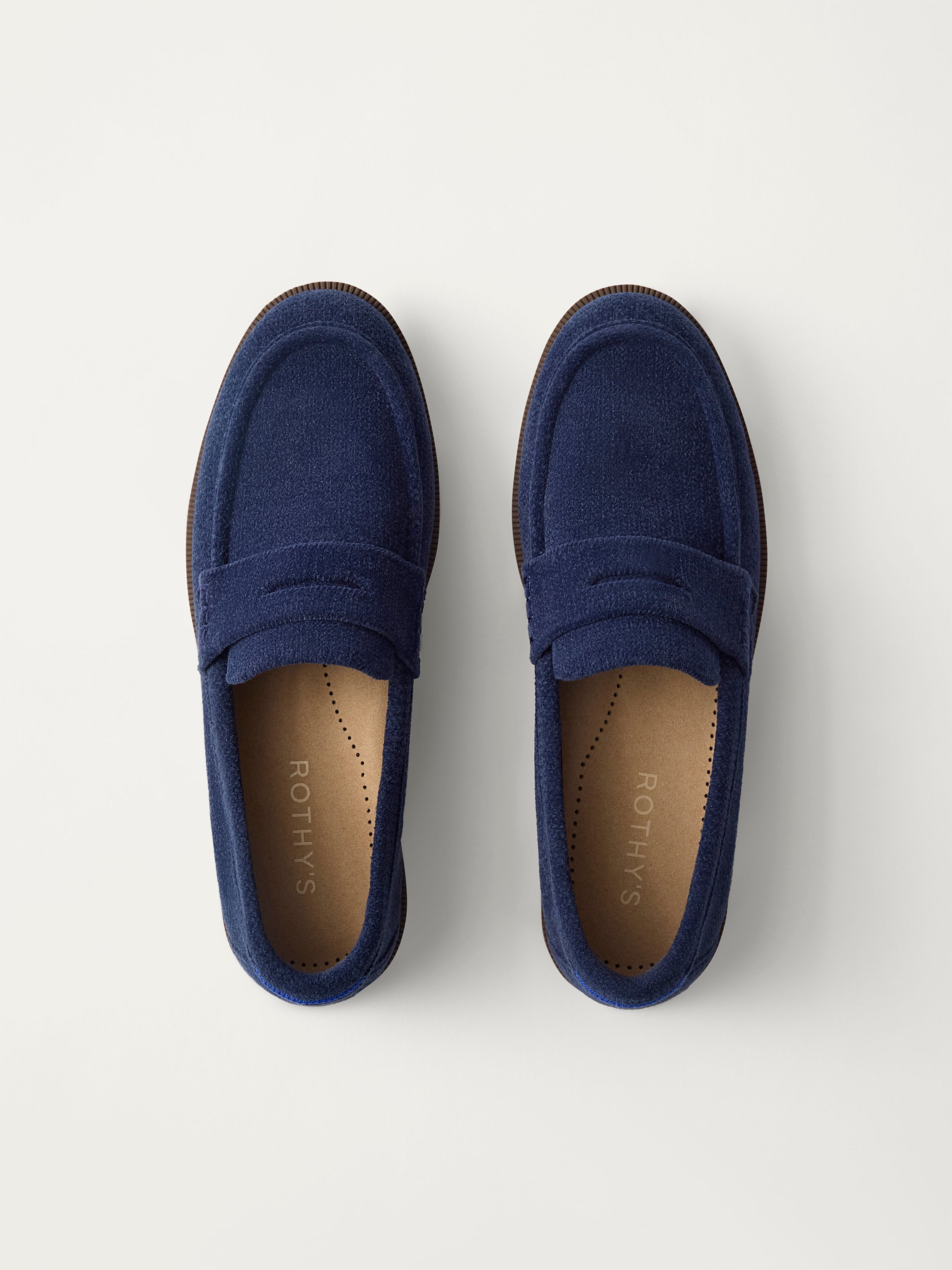 PLP | The Penny Loafer in ReVelvet Navy shown from the top.