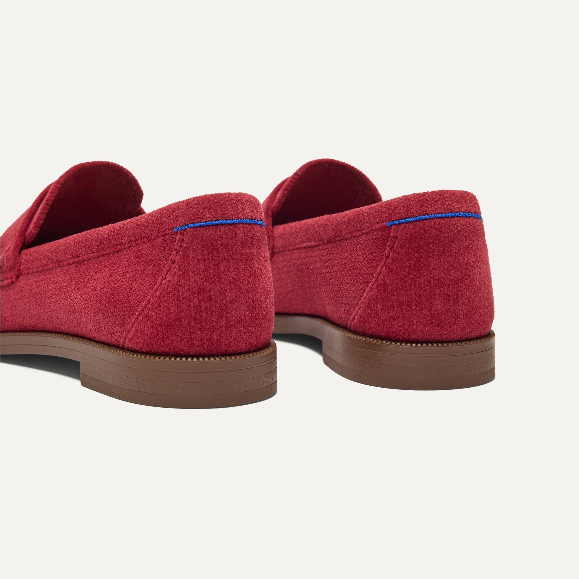 Close up of the heel of The Penny Loafer in ReVelvet Ruby. 