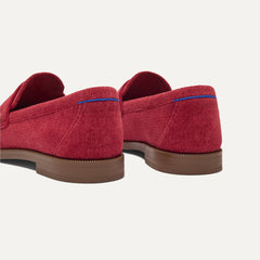 Close up of the heel of The Penny Loafer in ReVelvet Ruby. 