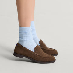 hover | Model wearing The Penny Loafer in ReVelvet Bistro. 