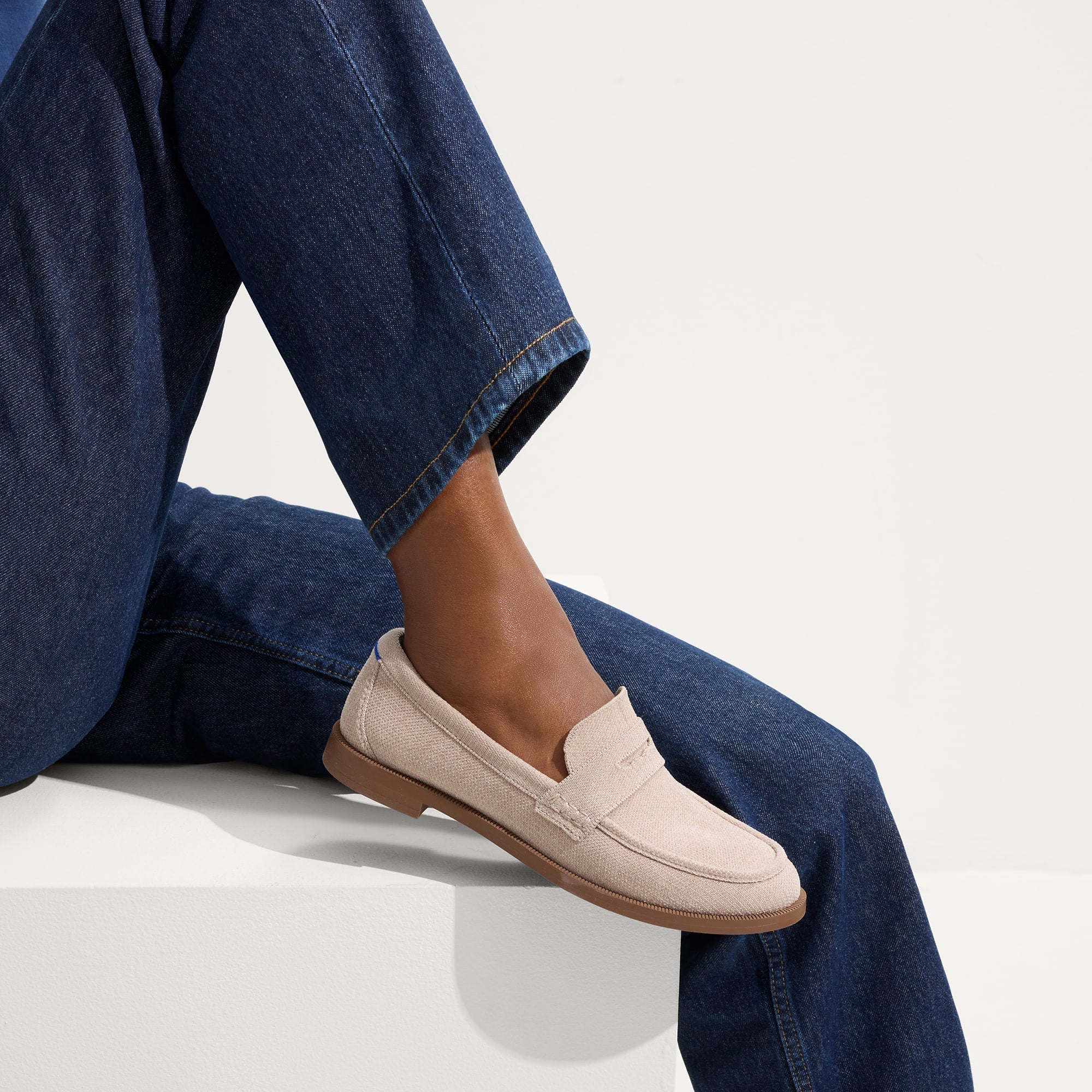 hover | Model wearing The Penny Loafer in ReVelvet™ Dove. 