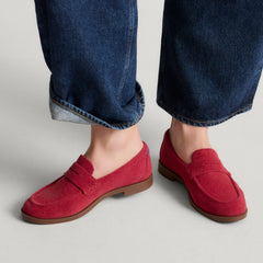hover | Model wearing The Penny Loafer in ReVelvet Ruby. 