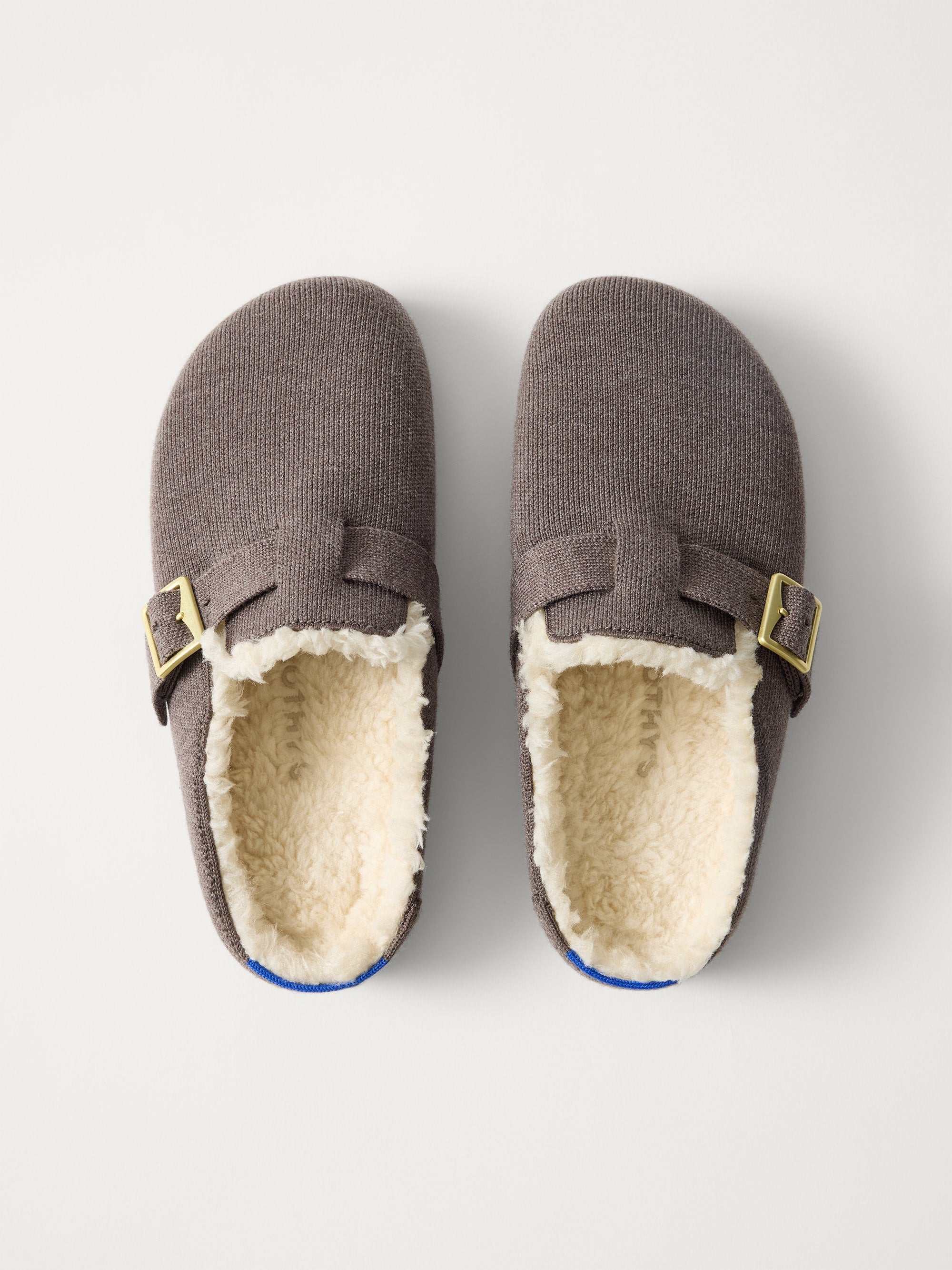 PLP |The Teddy Buckle Clog in Porcini shown from the top. 