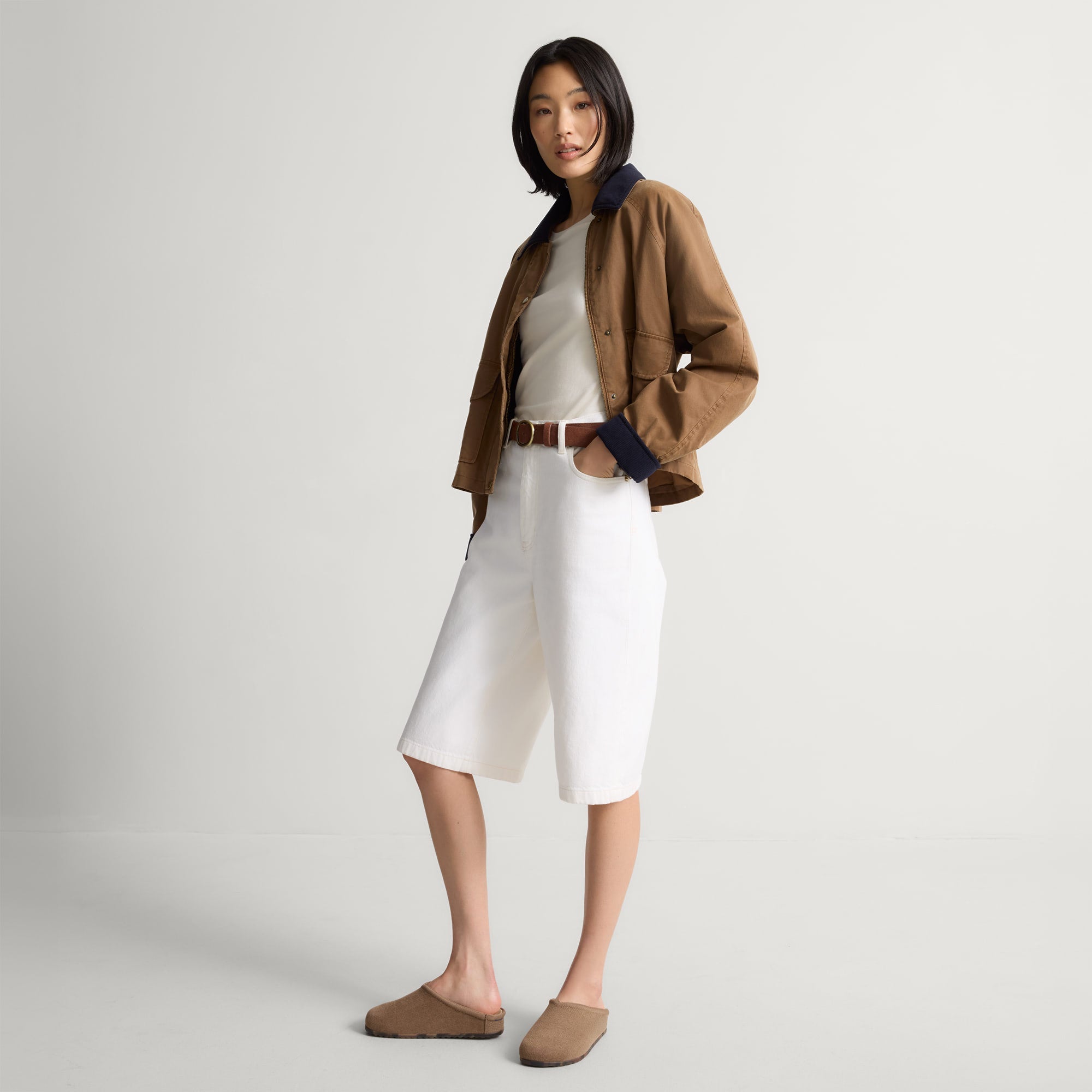model | Alternate view of a model wearing The Casual Clog in ReVelvet Portobello.