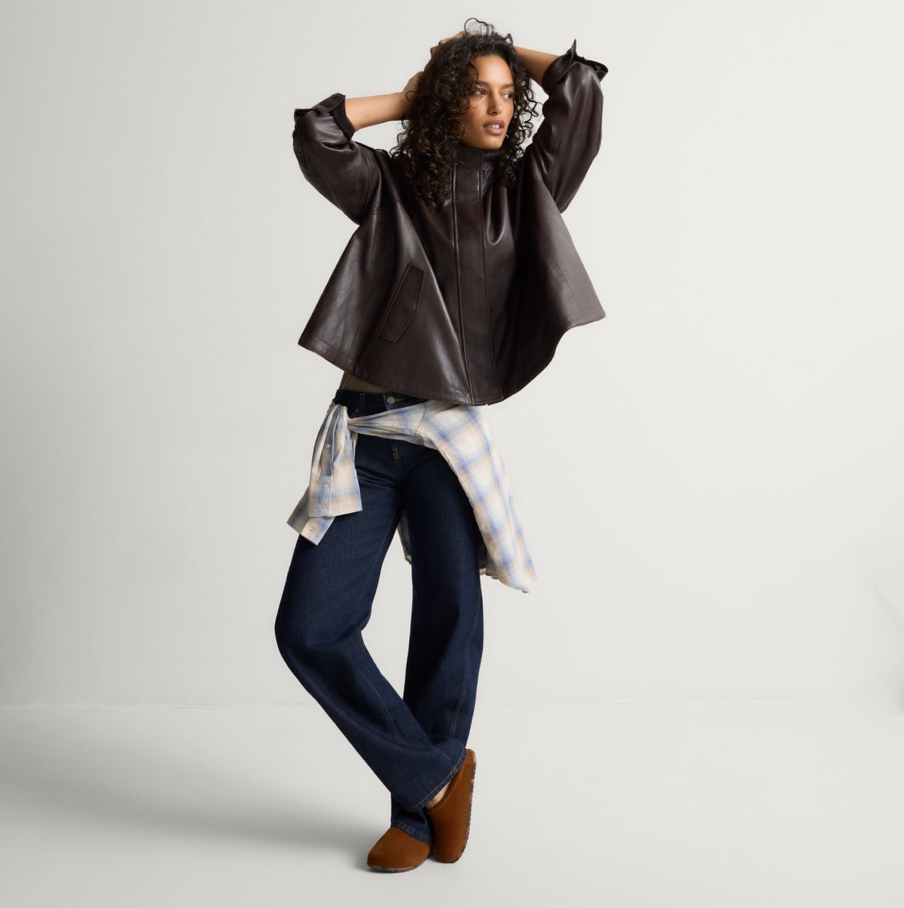 model | Alternate view of a model wearing The Casual Clog in ReVelvet™ Russet. 